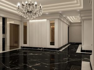 لابی با سقف بلند برج آترا و متریال لوکس