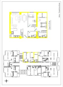نقشه واحد ۱۵۵ متری برج آترا