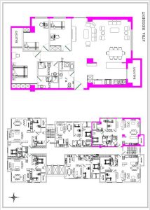 نقشه واحد ۱۳۰ متری برج آترا